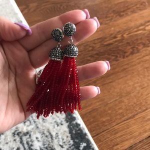 Red beaded tassel earrings